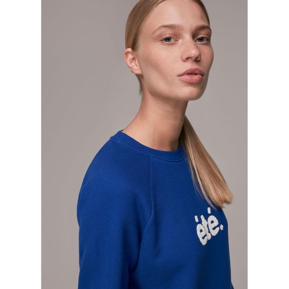 Whistles Ete Summer Crew Neck Pullover Sweatshirt Womens Size XS Blue Cotton - Picture 2 of 14
